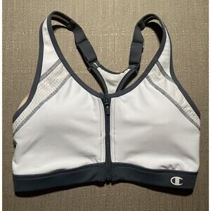 Champion Sports Bra Size Small S Zip Front Grey Secondary Racer Back Padded EUC